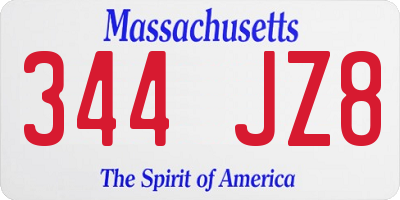 MA license plate 344JZ8