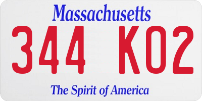 MA license plate 344KO2