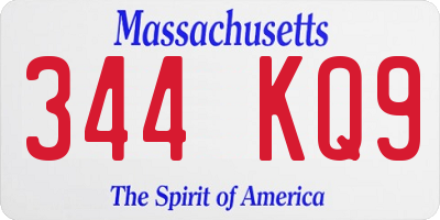 MA license plate 344KQ9