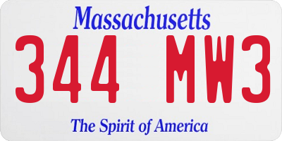 MA license plate 344MW3
