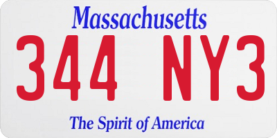 MA license plate 344NY3