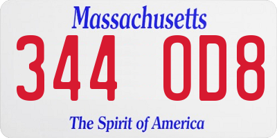 MA license plate 344OD8