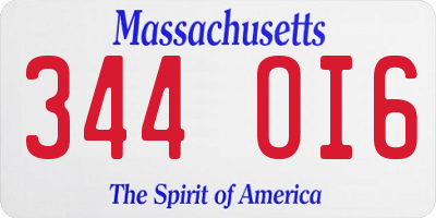 MA license plate 344OI6