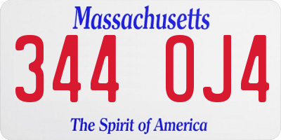 MA license plate 344OJ4