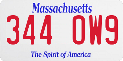 MA license plate 344OW9