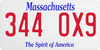 MA license plate 344OX9
