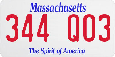 MA license plate 344QO3