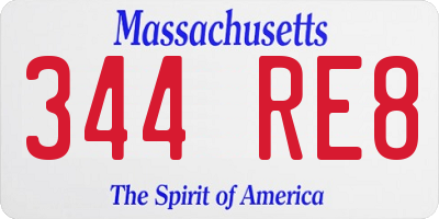 MA license plate 344RE8