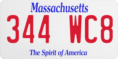 MA license plate 344WC8