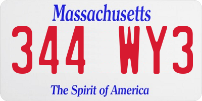 MA license plate 344WY3