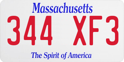 MA license plate 344XF3