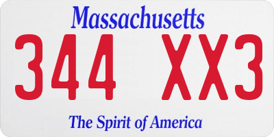 MA license plate 344XX3