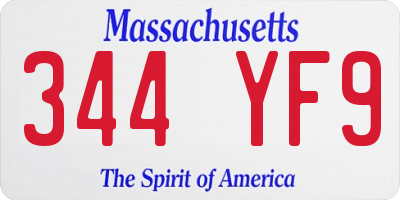 MA license plate 344YF9