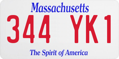 MA license plate 344YK1