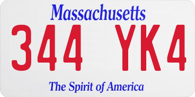 MA license plate 344YK4