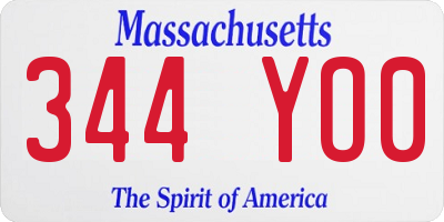 MA license plate 344YO0