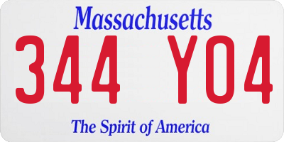 MA license plate 344YO4
