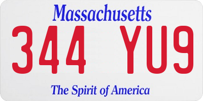MA license plate 344YU9