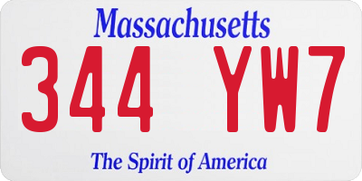 MA license plate 344YW7