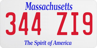 MA license plate 344ZI9