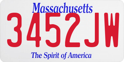 MA license plate 3452JW