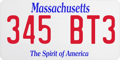 MA license plate 345BT3