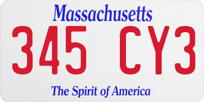 MA license plate 345CY3