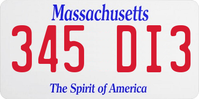 MA license plate 345DI3