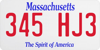 MA license plate 345HJ3