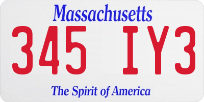 MA license plate 345IY3