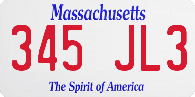 MA license plate 345JL3