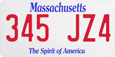 MA license plate 345JZ4