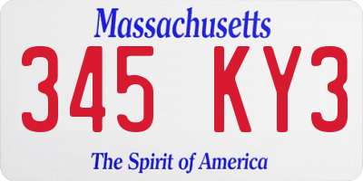 MA license plate 345KY3