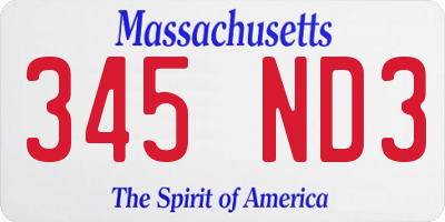 MA license plate 345ND3