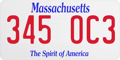 MA license plate 345OC3