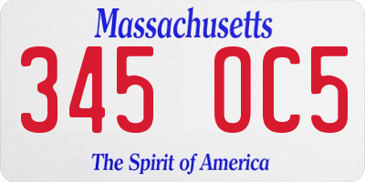MA license plate 345OC5