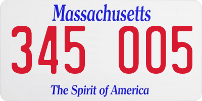 MA license plate 345OO5