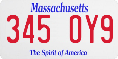 MA license plate 345OY9