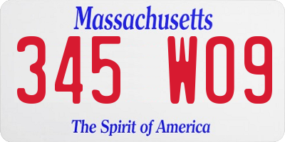 MA license plate 345WO9