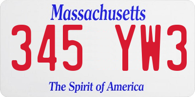 MA license plate 345YW3