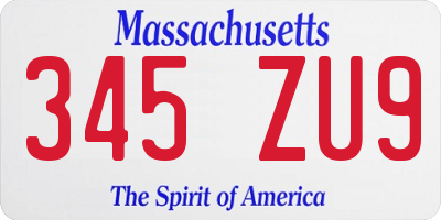 MA license plate 345ZU9