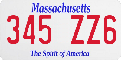 MA license plate 345ZZ6