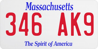 MA license plate 346AK9