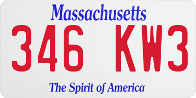 MA license plate 346KW3