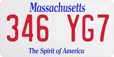 MA license plate 346YG7