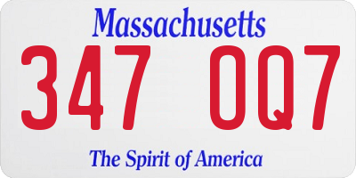 MA license plate 347OQ7