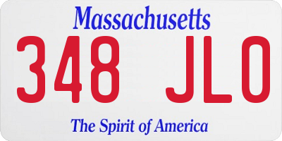 MA license plate 348JL0