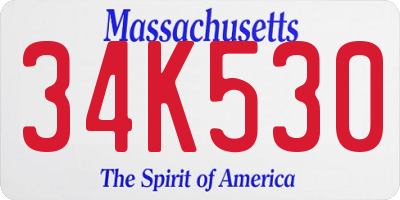 MA license plate 34K530