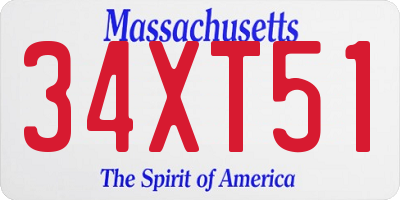 MA license plate 34XT51