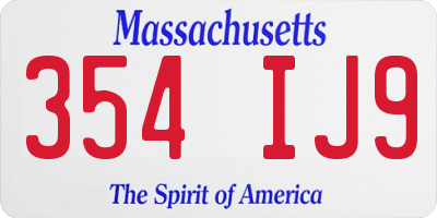 MA license plate 354IJ9